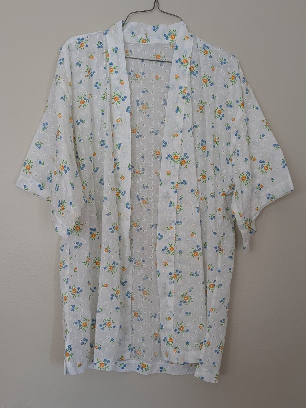 Vintage Floral Printed Eyelet Lace Short Robe
